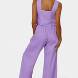 Pascuala Set din Două Piese din In cu Bluză Fără Mâneci și Pantaloni Fluturând