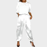 Irena™ - Compleu din satin cu bluză lejeră și pantaloni cargo