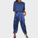 Irena™ - Compleu din satin cu bluză lejeră și pantaloni cargo