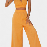 Set Valentina cu Top din Dantelă și Pantaloni Largi