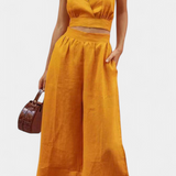Set Valentina cu Top din Dantelă și Pantaloni Largi