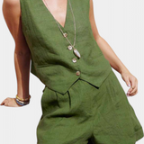 Jennifer Conjunto Vestă și Șorturi din In și Bumbac