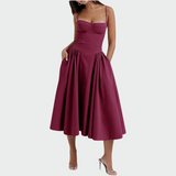 Dora™ - Rochie Maxi Satino cu Bretele Subțiri